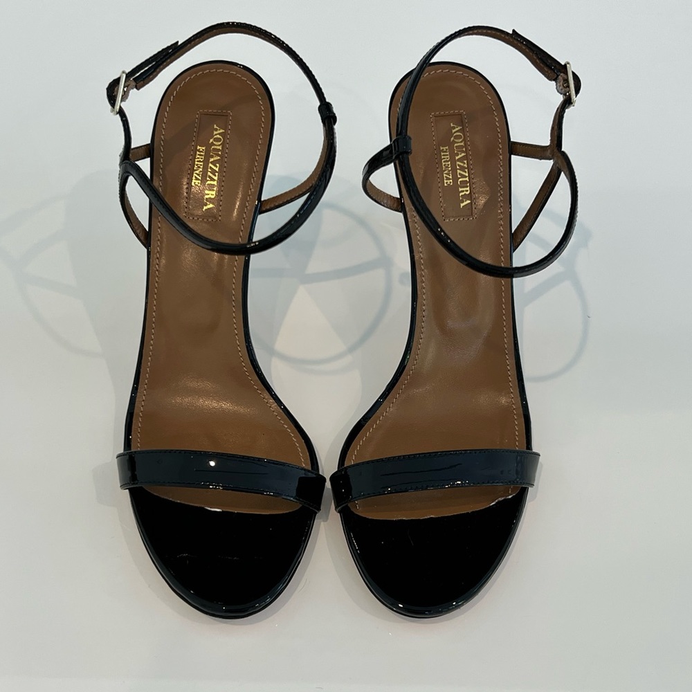 AQUAZZURA BLACK PATENT LEATHER SANDALS SIZE IT 38 / US 8 NWOTS!